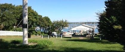 Pavilion with Bay and Boats Beyond